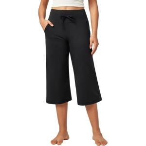 imageIUGA Wide Leg Capris for Women Stretch Capri Pants with Pockets High Waist Yoga Cropped Pants for Women Casual SummerBlack
