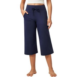 imageIUGA Wide Leg Capris for Women Stretch Capri Pants with Pockets High Waist Yoga Cropped Pants for Women Casual SummerDark Blue