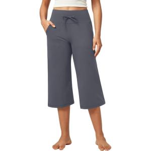 imageIUGA Wide Leg Capris for Women Stretch Capri Pants with Pockets High Waist Yoga Cropped Pants for Women Casual SummerDark Gray
