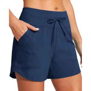 imageIUGA Womens 5quot Swim Board Shorts Stretchy High Waisted Beach Shorts for Women Quick Dry UPF 50 Swimsuit Bottoms with LinerDark Blue