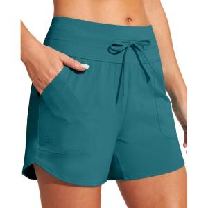 imageIUGA Womens 5quot Swim Board Shorts Stretchy High Waisted Beach Shorts for Women Quick Dry UPF 50 Swimsuit Bottoms with LinerDark Forest