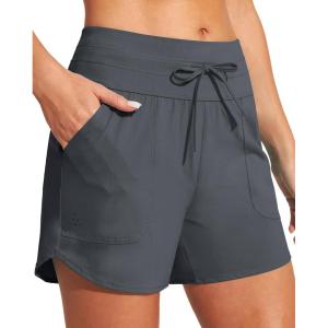 imageIUGA Womens 5quot Swim Board Shorts Stretchy High Waisted Beach Shorts for Women Quick Dry UPF 50 Swimsuit Bottoms with LinerDark Gray