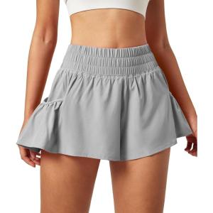 imageIUGA Womens Athletic Shorts High Waisted Flowy Shorts for Women Quick Dry Workout Running Shorts with PocketsGrey