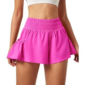 imageIUGA Womens Athletic Shorts High Waisted Flowy Shorts for Women Quick Dry Workout Running Shorts with PocketsHot Pink