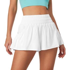 imageIUGA Womens Athletic Shorts High Waisted Flowy Shorts for Women Quick Dry Workout Running Shorts with PocketsWhite