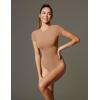 imageIUGA Bodysuits for Women Tummy Control Crew Neck Short Sleeve Body suits Basic Bodysuit T shirt TopsLatte