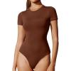 imageIUGA Bodysuits for Women Tummy Control Crew Neck Short Sleeve Body suits Basic Bodysuit T shirt TopsBrownie