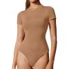 imageIUGA Bodysuits for Women Tummy Control Crew Neck Short Sleeve Body suits Basic Bodysuit T shirt TopsLatte