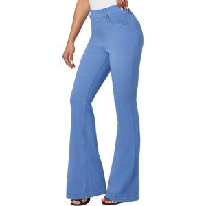 imageIUGA Bell Bottom Jeans for Women High Waisted Stretchy Pull On Flare Jeans Wide Leg Leggings Tummy Control Flare PantsBaby Blue