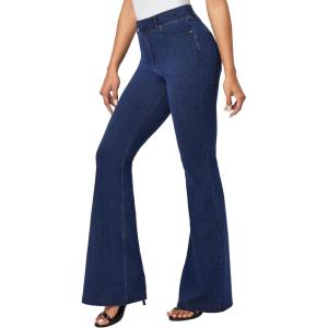 imageIUGA Bell Bottom Jeans for Women High Waisted Stretchy Pull On Flare Jeans Wide Leg Leggings Tummy Control Flare PantsDark Blue