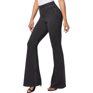 imageIUGA Bell Bottom Jeans for Women High Waisted Stretchy Pull On Flare Jeans Wide Leg Leggings Tummy Control Flare PantsDenim Black