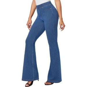 imageIUGA Bell Bottom Jeans for Women High Waisted Stretchy Pull On Flare Jeans Wide Leg Leggings Tummy Control Flare PantsLight Blue