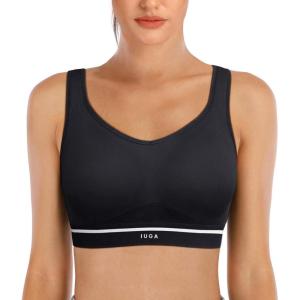 imageIUGA High Impact Sports Bras for Women High Support Large Bust Womens Sports Bras Strappy Padded Sports Bra Crisscross Back Yoga Bras Carbon Black