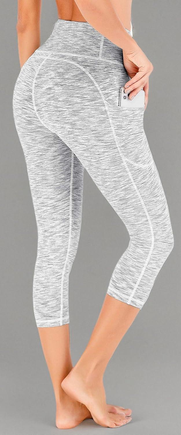 imageIUGA High Waisted Yoga Pants for Women with Pockets Capri Leggings for Women Workout Leggings for Women Yoga CaprisSpace Dye White
