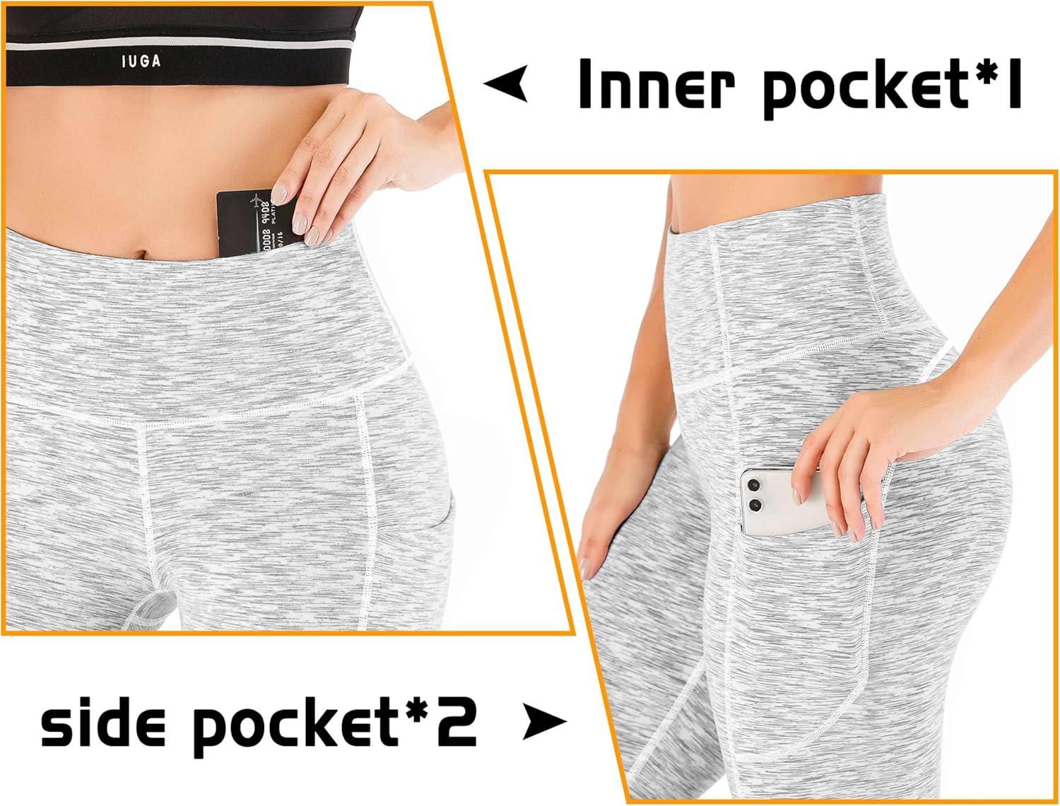 imageIUGA High Waisted Yoga Pants for Women with Pockets Capri Leggings for Women Workout Leggings for Women Yoga CaprisSpace Dye White