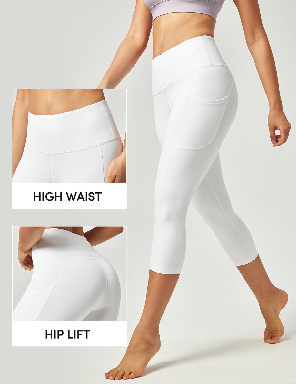 imageIUGA High Waisted Yoga Pants for Women with Pockets Capri Leggings for Women Workout Leggings for Women Yoga CaprisWhite