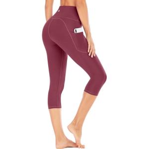 imageIUGA High Waisted Yoga Pants for Women with Pockets Capri Leggings for Women Workout Leggings for Women Yoga CaprisMaroon