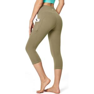 imageIUGA High Waisted Yoga Pants for Women with Pockets Capri Leggings for Women Workout Leggings for Women Yoga CaprisOlive