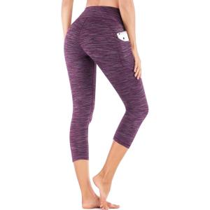 imageIUGA High Waisted Yoga Pants for Women with Pockets Capri Leggings for Women Workout Leggings for Women Yoga CaprisSpace Dye Purple
