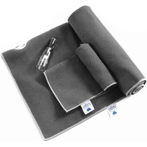 imageIUGA Yoga Towel for Hot Yoga Non Slip Extra Thick Yoga Mat Towel  Hand Towel 2in1 Set with Corner Pockets Super Absorbent and Quick Dry Hot Yoga TowelGray