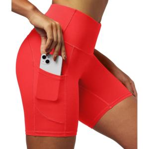 imageIUGA Biker Shorts Women 6quot Tummy Control Workout Shorts Women with Pockets High Waisted Yoga Running Gym Spandex CompressionBright Red