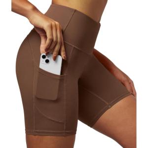 imageIUGA Biker Shorts Women 6quot Tummy Control Workout Shorts Women with Pockets High Waisted Yoga Running Gym Spandex CompressionBrownie