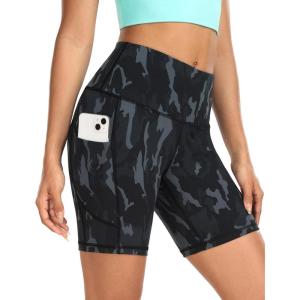 imageIUGA Biker Shorts Women 6quot Tummy Control Workout Shorts Women with Pockets High Waisted Yoga Running Gym Spandex CompressionGray Camo
