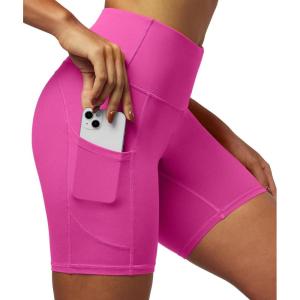 imageIUGA Biker Shorts Women 6quot Tummy Control Workout Shorts Women with Pockets High Waisted Yoga Running Gym Spandex CompressionHot Pink