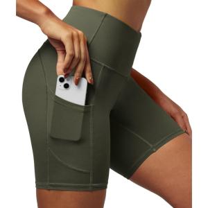 imageIUGA Biker Shorts Women 6quot Tummy Control Workout Shorts Women with Pockets High Waisted Yoga Running Gym Spandex CompressionMoss Green