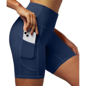 imageIUGA Biker Shorts Women 6quot Tummy Control Workout Shorts Women with Pockets High Waisted Yoga Running Gym Spandex CompressionNavy Blue