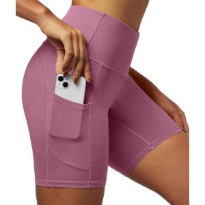 imageIUGA Biker Shorts Women 6quot Tummy Control Workout Shorts Women with Pockets High Waisted Yoga Running Gym Spandex CompressionPale Red Violet