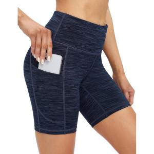 imageIUGA Biker Shorts Women 6quot Tummy Control Workout Shorts Women with Pockets High Waisted Yoga Running Gym Spandex CompressionSpace Dye Navy