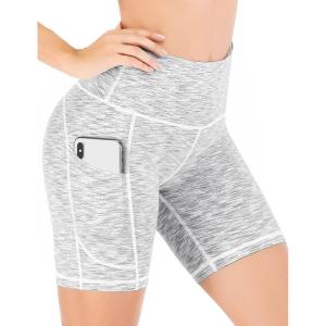 imageIUGA Biker Shorts Women 6quot Tummy Control Workout Shorts Women with Pockets High Waisted Yoga Running Gym Spandex CompressionSpace Dye White