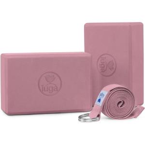 imageIUGA Yoga Blocks 2 Pack With Strap Non Slip High Density 9quotx6quotx3quot Solid ampamp Cork Yoga Block With Yoga Strap to Improve Strength Balance for Yoga Pilates MeditationDUSTY PINK