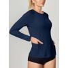 imageIUGA Rash Guard for Women UPF 50 SPF UV Protection Long Sleeve Workout Tops with Pockets Dry Fit Hiking Swim ShirtMidnight Blue