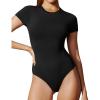 imageIUGA Long Sleeve Bodysuits for Women Crew Neck Body suit Womens Slimming Basic Tummy Control Bodysuit TopsShort Sleeve Black