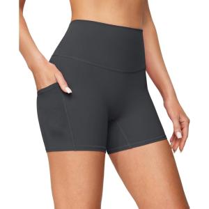 imageIUGA Biker Shorts Women with Pockets No Front Seam 4quot Yoga Spandex Shorts Women Workout Running High Waisted Tummy ControlInk Grey