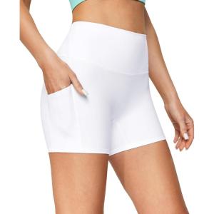 imageIUGA Biker Shorts Women with Pockets No Front Seam 4quot Yoga Spandex Shorts Women Workout Running High Waisted Tummy ControlWhite