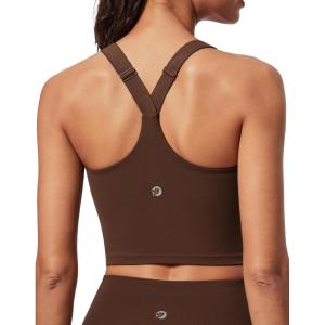 imageIUGA Buttery Adjustable Workout Tank Tops Woman with Built in Bra Y Back Longline Sports Bra Athletic VNeck Crop TopsBrown
