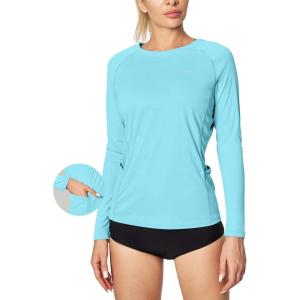 imageIUGA Rash Guard for Women UPF 50 SPF UV Protection Long Sleeve Workout Tops with Pockets Dry Fit Hiking Swim ShirtLight Blue