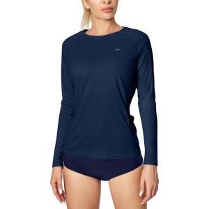 imageIUGA Rash Guard for Women UPF 50 SPF UV Protection Long Sleeve Workout Tops with Pockets Dry Fit Hiking Swim ShirtMidnight Blue