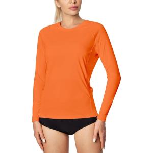 imageIUGA Rash Guard for Women UPF 50 SPF UV Protection Long Sleeve Workout Tops with Pockets Dry Fit Hiking Swim ShirtOrange