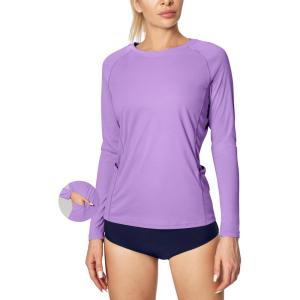 imageIUGA Rash Guard for Women UPF 50 SPF UV Protection Long Sleeve Workout Tops with Pockets Dry Fit Hiking Swim ShirtPurple