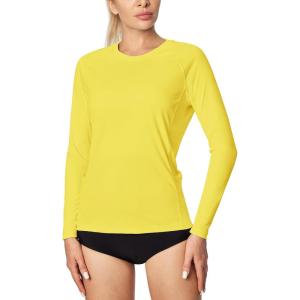 imageIUGA Rash Guard for Women UPF 50 SPF UV Protection Long Sleeve Workout Tops with Pockets Dry Fit Hiking Swim ShirtYellow