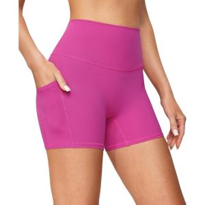imageIUGA Biker Shorts Women with Pockets No Front Seam 4quot Yoga Spandex Shorts Women Workout Running High Waisted Tummy ControlPink