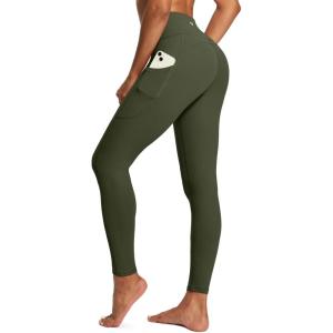imageIUGA High Waist Yoga Pants with Pockets Leggings for Women Tummy Control Workout Leggings for Women 4 Way StretchDark Army Green