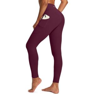 imageIUGA High Waist Yoga Pants with Pockets Leggings for Women Tummy Control Workout Leggings for Women 4 Way StretchWine Red