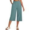image:imageIUGA Capri Pants for Women High Waisted Wide Leg Casual Lounge Summer Pant Capris Adjustable Drawstring with PocketsSea Green