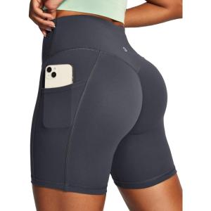 image:imageIUGA Biker Shorts Women with Pockets Workout Gym Running Yoga Athletic Seamless Scrunch Butt Lifting Tummy Control ShortsInk Gray