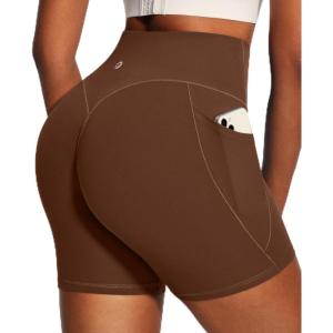 image:imageIUGA Butt Lifting Biker Shorts Women with Pockets Tummy Control No Front Seam Gym Workout Shorts Scrunch Booty Yoga ClothesBrown
